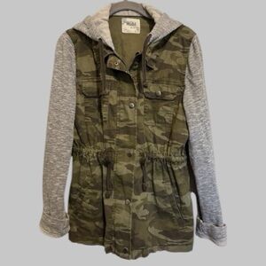 Mudd Y2K 90,s Grunge Utility Camo Military Hooded Full Zip Snap Fatigue Jacket M